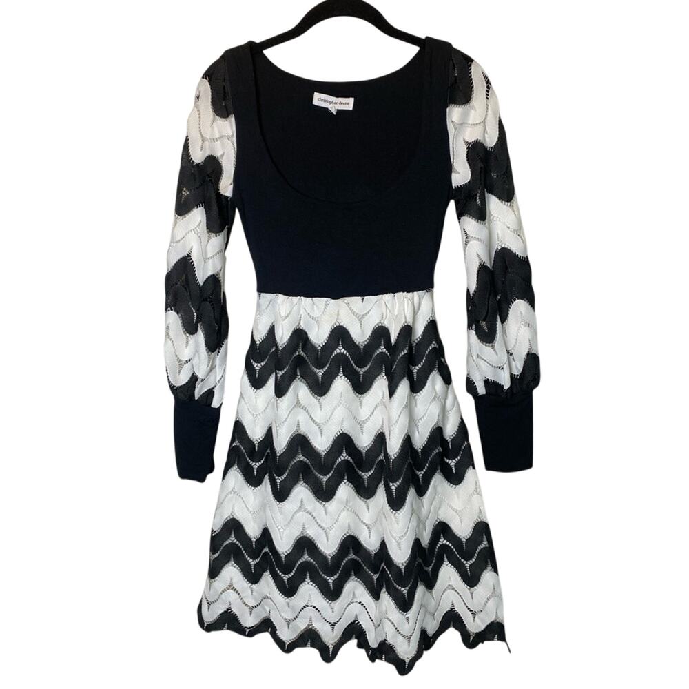 Christopher Deane Women's Crochet Retro Swing Dress Size XS Long Sleeve Zig Zig